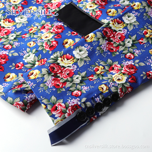 Slim Fit Jacket Floral Natched Lapel Blazer Man